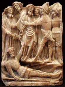 
English alabaster depicting the betrayal of Christ at the LAPADA Art & Antiques Fair Berkeley Square